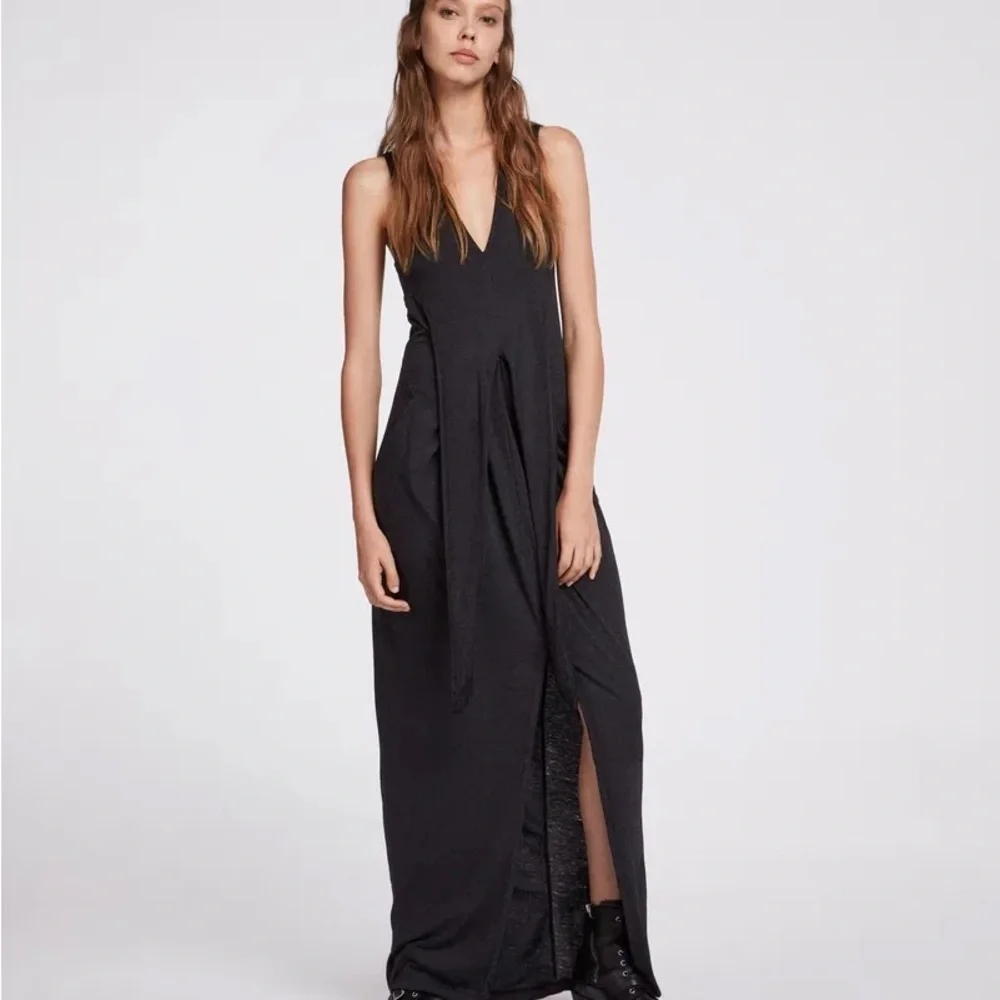 All Saints Sheer Black/Gray Elke V-Neck Slit Maxi Dress Size Large - Picture 1 of 6
